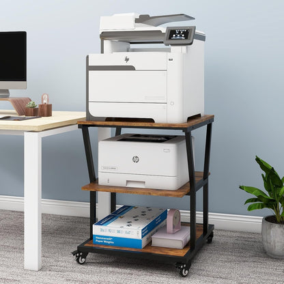 Natwind 3-Tier Large Printer Stand,23.6"x23.6"x29.5" Heavy-Duty Printer Table Cart with Paper Storage Shelf & Wheels,Ideal for Home Office Laser Printers, Copiers (Retro)