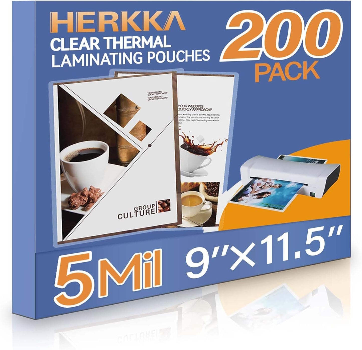 HERKKA 200 Pack Laminating Sheets, Holds 8.5 x 11 Inch Sheets, 5 Mil Clear Thermal Laminating Pouches 9 x 11.5 Inch Lamination Sheet Paper for Laminator, Round Corner Letter Size