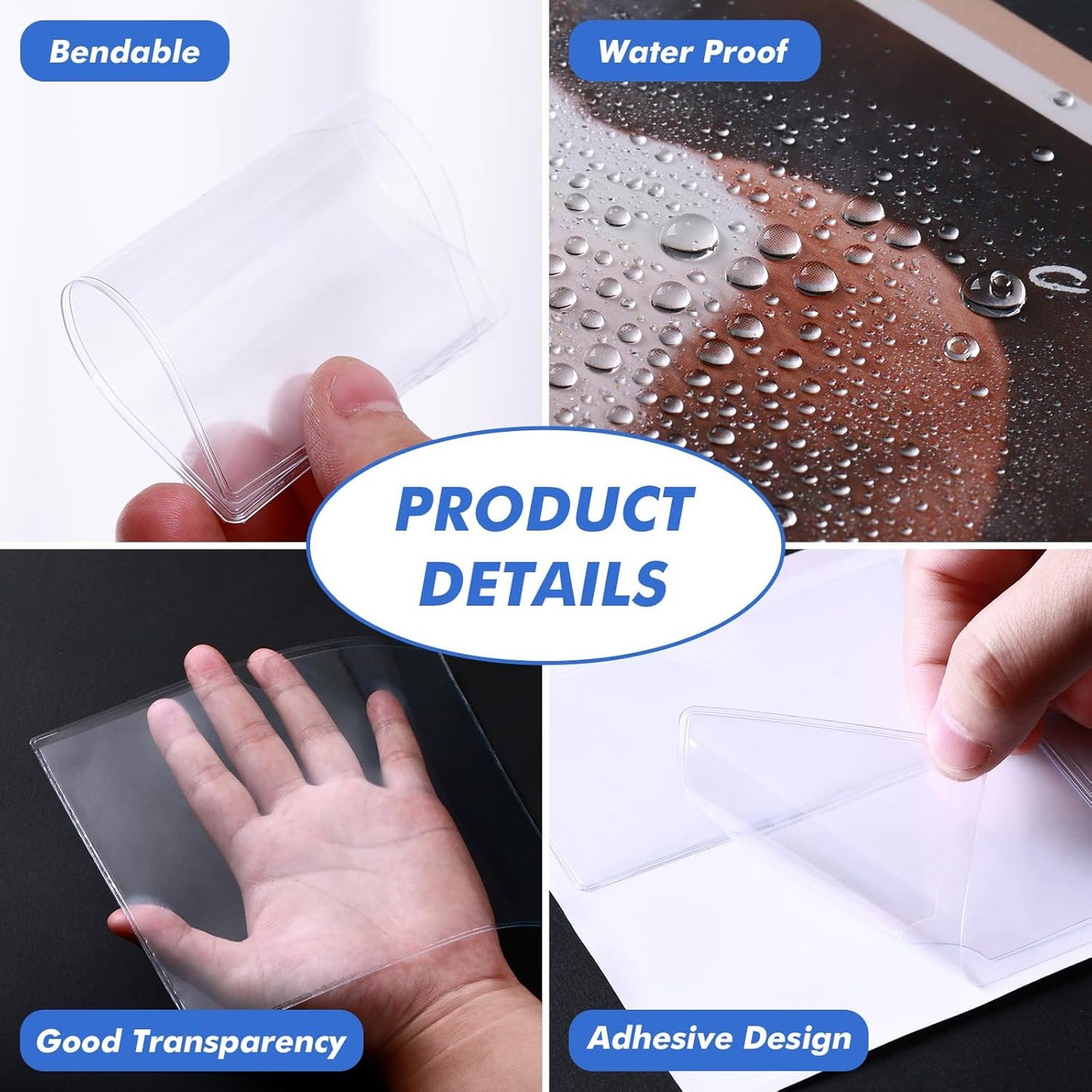 Circloophs 100 Packs Self Adhesive Index Card Pockets with Index Card, 3”x 3.7” Adhesive Label Holders – Plastic Clear Adhesive Label Pockets for Storage Bins, Locker, Shelves, Library, Office