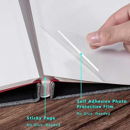 Large Photo Album Self Adhesive 4x6 5x7 6x8 8x10 Pictures Scrapbook Magnetic Album DIY Scrap Book 60 Sticky Pages Linen Cover DIY Photo Album with A Metallic Pen and DIY Accessories(Gray), 11" X 10.8" 60 Pages
