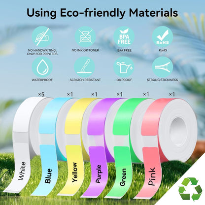 D30 P21 Label Maker Tape Refill 12mm×40mm(0.47"x1.57") Sticker, Laminated Thermal Label Tape Replacement, 1650 Labels/10Rolls, High Definition Labeling Tape for Home Office School Hotel