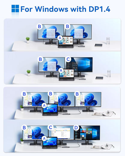 USB C Docking Station Dual Monitor for Laptop, LIONWEI 14-in-1 USB-C Hub with Triple Display, 2 HDMI + VGA, Ethernet, 6 USB A/C 3.0/2.0, PD, SD/TF, Audio, USBC Dock for Surface/HP/Dell/Lenovo/MacBook