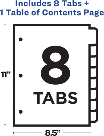 Avery Dividers for 3 Ring Binders, 8 Tabs per Set, Customizable Table of Contents, Multicolor Tabs, Great for Organizing Reports, Projects, and More (11133)