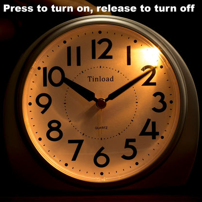 5.5" Large Analog Alarm Clock Silent Non Ticking, Gentle Wake, Beep Sounds, Increasing Volume, Battery Operated Snooze and Manual Light, Easy Set,Silver(Best for Elder)