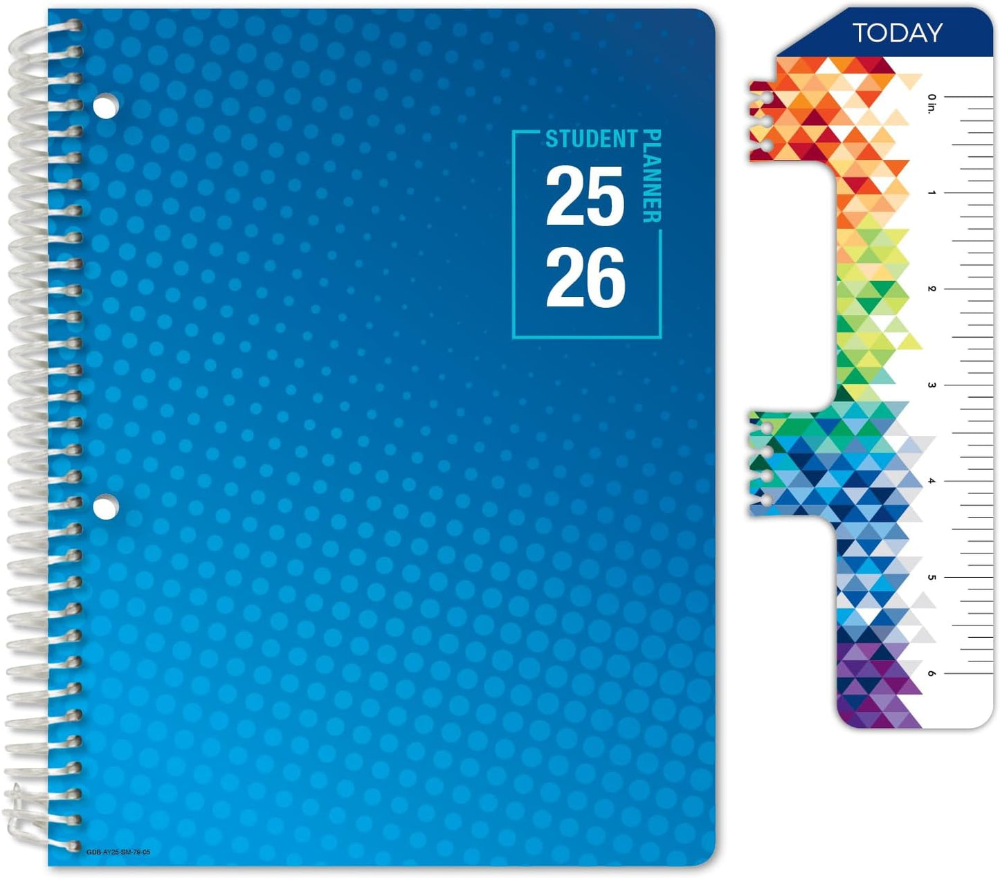 Global Datebooks Dated Middle School or High School Student Planner for Academic Year 2025-2026 Includes Ruler/Bookmark and Planning Stickers (Matrix Style - 7"x9" - Halftone Blue)