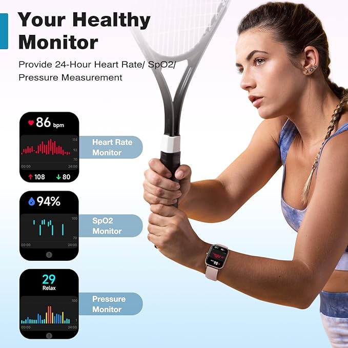 Fitpolo Smart Watch for Women,1.8” Touchscreen, Bluetooth Call, Alexa Built-in,24/7 Heart Rate SpO2 Monitor,Step Counting,Sleep Tracking, IP68 Waterproof Fitness Tracker Watch for Android iPhone