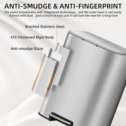 KUK 5.3 Gallon Kitchen Trash Can with Lid, Heavy Duty Hands-Free Stainless Steel Commercial Step Trash Bin with Removable Inner Bucket, Pedal Rubbish Bin for Home Office and Kitchen, 20L/5.3Gal