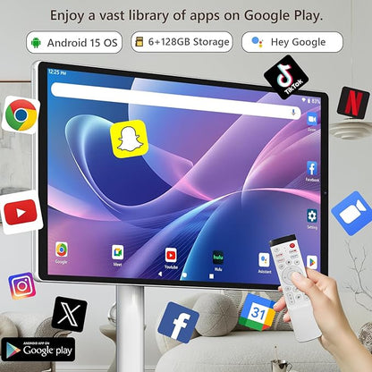 OFD 21.5 Inch 2nd Gen Portable TV on Wheels 1080P,100%sRGB,6+128GB Storage,Android 15 OS Touchscreen RollingTV with 13MP Webcam,Remote Control,Wireless Projection,6000 mAh Battery,EDLA-Certified,White