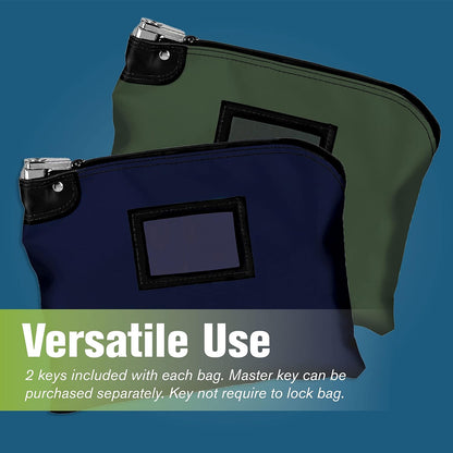 BankSupplies Laminated Nylon Locking Deposit Bags | Forest Green | 15W x 11H | Locking Courier Security Bank Cash Bag | Heavy-Duty Construction | Stores Coin, Currency, Checks & Documents