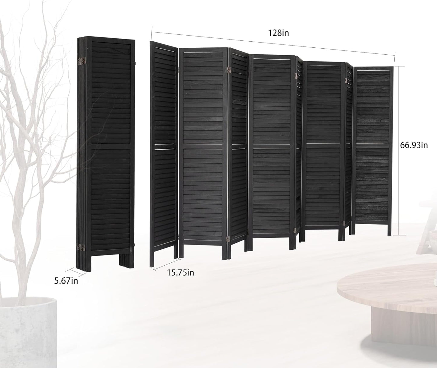 NicBex 8 Panel Room Divider 5.6FT Wood Room Dividers with Louvered Design, Folding Privacy Screens Portable Freestanding Partition Wall Dividers for Home Bedroom Office, Black