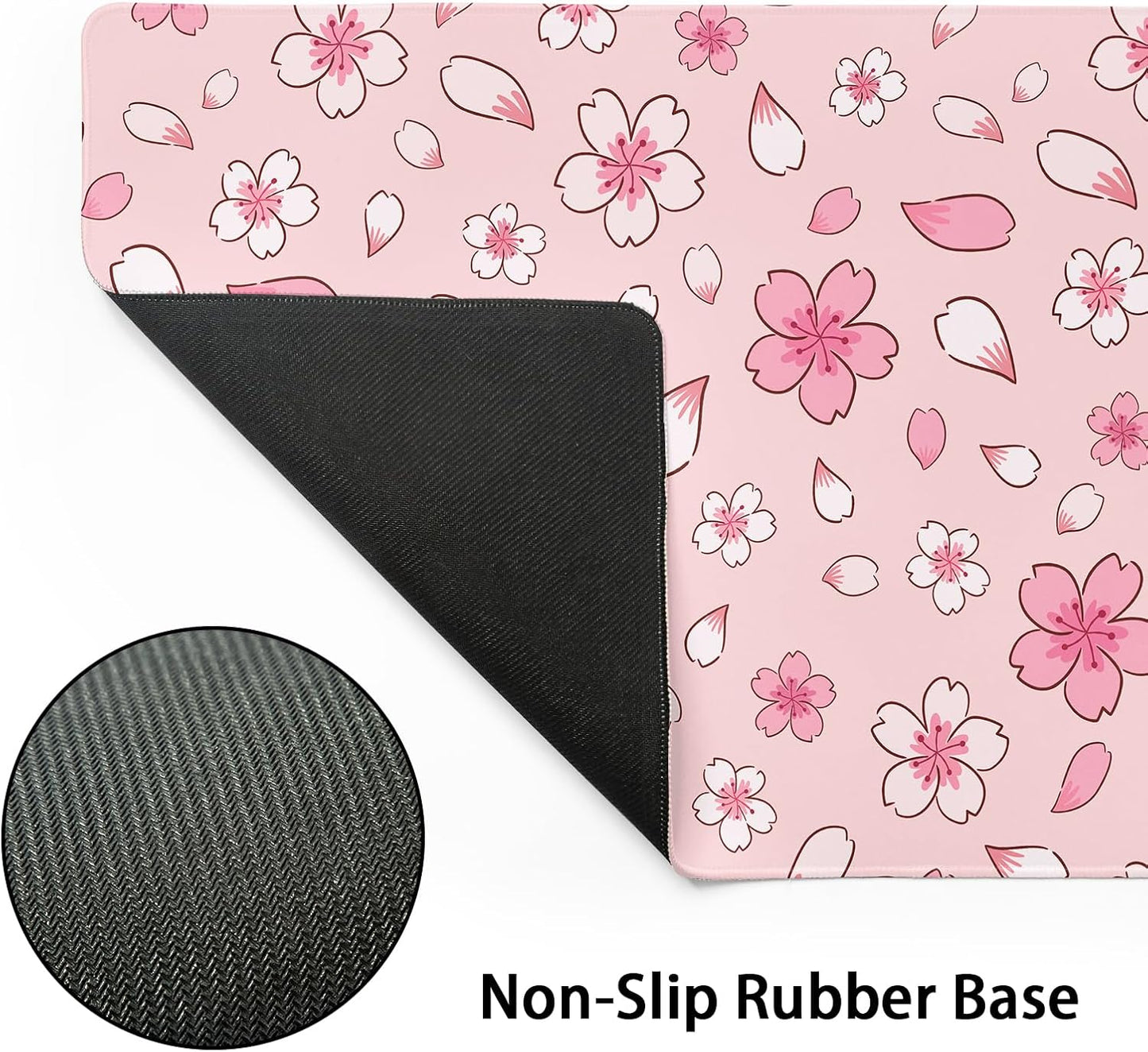 Pink Cherry Blossom Gaming Mouse Pad Large XL Cute Anime Aesthetics Floral Extended Kawaii Flowers Large Mousepad Non-Slip Rubber Base Stitched Edge Long Keyboard Desk Mat for Computer,24x14 Inch
