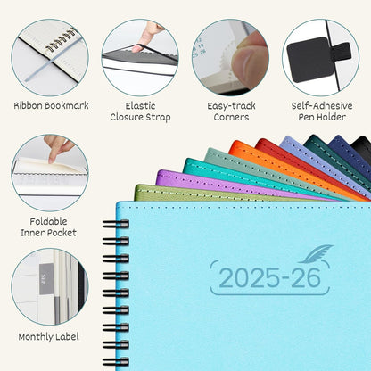 BEZEND Pocket Planner 2025-2026 Weekly and Monthly, 3.5" x 6" Academic Planner (Jul 25-Dec 26) 18-Month Mid-Year Calendar Book, Storage Pocket, Pen Holder, PU Leather Softcover, Spiral - Sky Blue