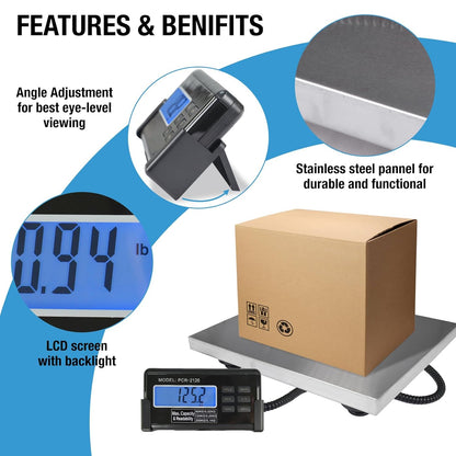 Large 440lbs Shipping Scale, 15"X 12" Platform Heavy Duty Stainless Steel Platform for Postal Industrial Floor Business Office Home Warehouse Package Luggage