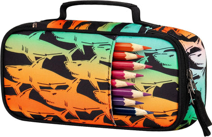 Choco Mocha Shark Pencil Case for Boys, Soft Pencil Case Kids Pencils Pouch for Kindergarten Boys, Orange
