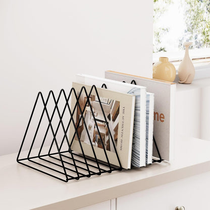 Urban Deco Triangle Desk Organizer - Metal Wire Magazine Holder, 10 Sections, Decorative File Folder Organizer, Vinyl Record Storage, Office File Holder - Black