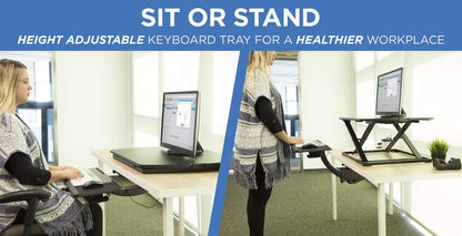 Mount-It! Sit Stand Keyboard Tray, Height Adjustable Under Desk Keyboard and Mouse Drawer, Full Motion Standing Design with 13.4 Inches of Vertical Adjustment, 26.5 in Wide Platform