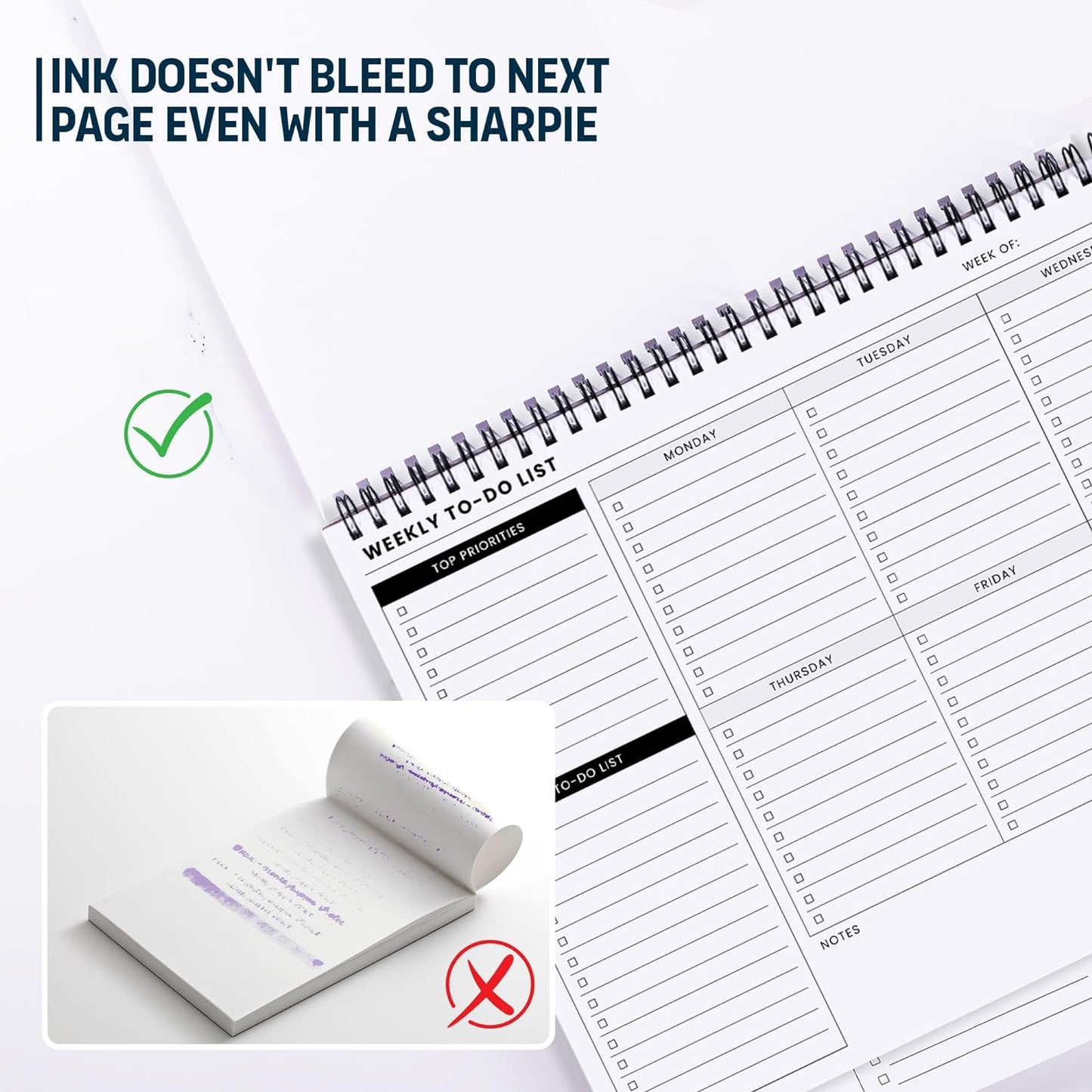 Of a Happy Kind Weekly To Do List Spiral Planner Pad - 8.5x11 52 Sheets - Desk Notepad with Multiple Sections - Undated Planning Notebook Checklist, Todo Agenda Plan