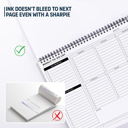 Of a Happy Kind Weekly To Do List Spiral Planner Pad - 8.5x11 52 Sheets - Desk Notepad with Multiple Sections - Undated Planning Notebook Checklist, Todo Agenda Plan