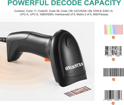 USB 1D Barcode Scanner, Handheld Wired Laser Barcode Reader with Stand Plug and Play Bar Code Scanners for Warehouse, Library, Supermarket