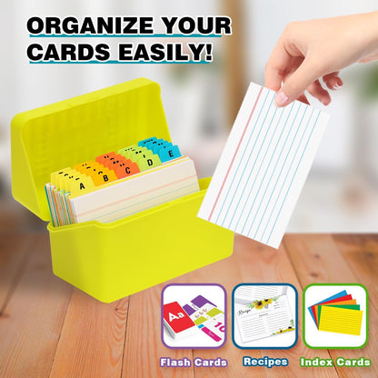 H4D 3x5 Index Card Holder with 100 Heavyweight Ruled Index Cards and 25 Plastic Dividers, Lime Green