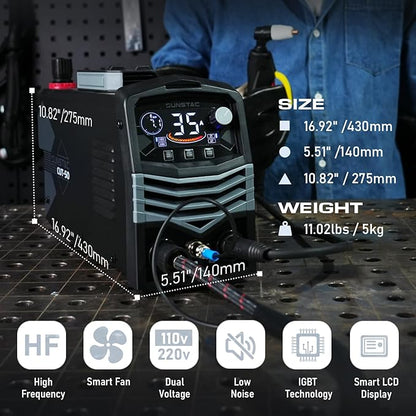 50A Plasma Cutter, Large LCD Display High Frequency Cutting Machine with 110/220V Dual Voltage IGBT Inverter 5/8 Inch Max Cut 2T/4T Mode, Professional & Beginners DIY
