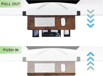 Keyboard Tray Under Desk with Drawer,26.77" X 11.81"Large Size Keyboard Tray with C Clamp-on Mount, Easy to Install, for Home Office (Mahogany)