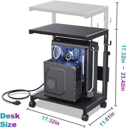 Computer Tower Stand with Charge Station and USB Charging Port - Height Adjustable PC Tower Stand, Under Desk CPU Holder Cart with Locking Caster Wheels for Fits Most PC