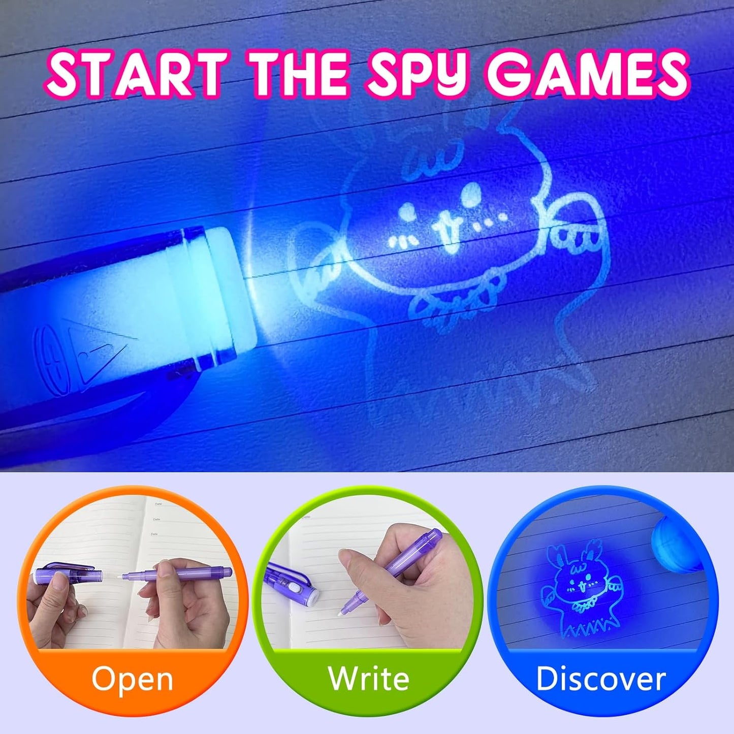 Invisible Ink Pen Spy Game for Kids, Party Favors Toys for Girls Boys, Magic Markers for Boys Girls Fun Outdoor Toys, Birthday for 6-13 Year Old Girls Boys (8PCS)