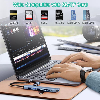 USB C Hub USB Hub 3.0, VIENON Aluminum 8 in 1 USB Splitter with 1 x USB 3.0, 3 x USB 2.0 and 1 x USB C, SD/TF Card Reader, 3.5mm Aux Ports for MacBook Pro Air and More PC/Laptop/Tablet Devices