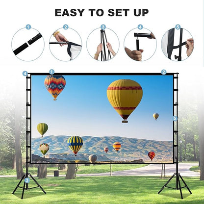 180 inch Projector Screen with Stand,HUANYINGBJB Outside Projection Screen, Portable 16:9 4K HD Rear Front Movie Screen with Carry Bag for Theater Backyard Movie Night,Cinema School, Churches,Parties