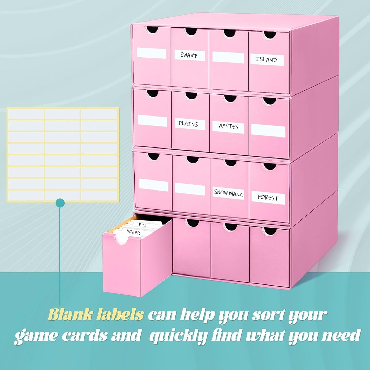 Cholemy Trading Card Storage Box 15000+ with 70 Cardboard Storage Divider, Label Sticker for Collection Compatible with TCG, Sport Cards(4 Row, 4 in A Row,Pink)