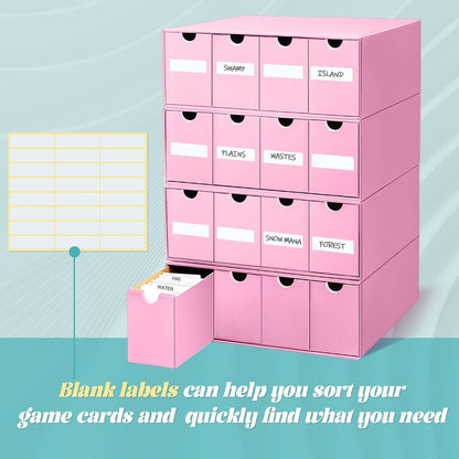 Cholemy Trading Card Storage Box 15000+ with 70 Cardboard Storage Divider, Label Sticker for Collection Compatible with TCG, Sport Cards(4 Row, 4 in A Row,Pink)