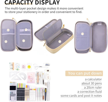 CICIMELON Durable Pen Pencil Case Big Storage Pen Pouch Bag for School Supplies College Teen Girls Adults, Beige
