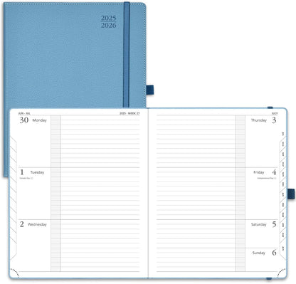 POPRUN Planner 2025-2026 (Large 8.5''x 10.5''), Horizontal Weekly Notebook Jul.2025 - Jun.2026, Academic Appointment Book with Monthly Tabs, Leather Hardcover, Inner Pocket, 100 GSM - Aquamarine
