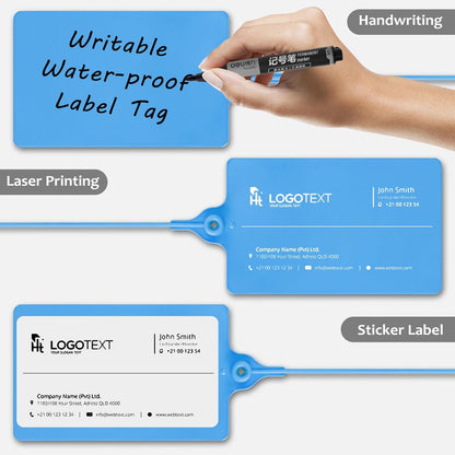 100 Plastic Tags Blank Waterproof Tags Shipping Tags for Labeling Writable Hang Tags Large Shipping Label Security Tamper Seals Storage Tags with One Marker Pen (Blue)