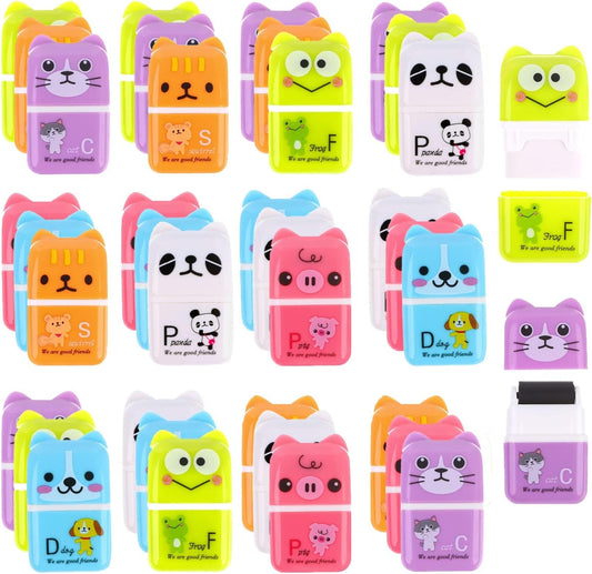 36 Pieces Erasers for Kids Cute Animal Cartoon Eraser with Cover and Roller Cases 6 Patterns Soft Pencil Rubber for Office Back to School Gifts Supplies Animals Themed Fun Party Favor