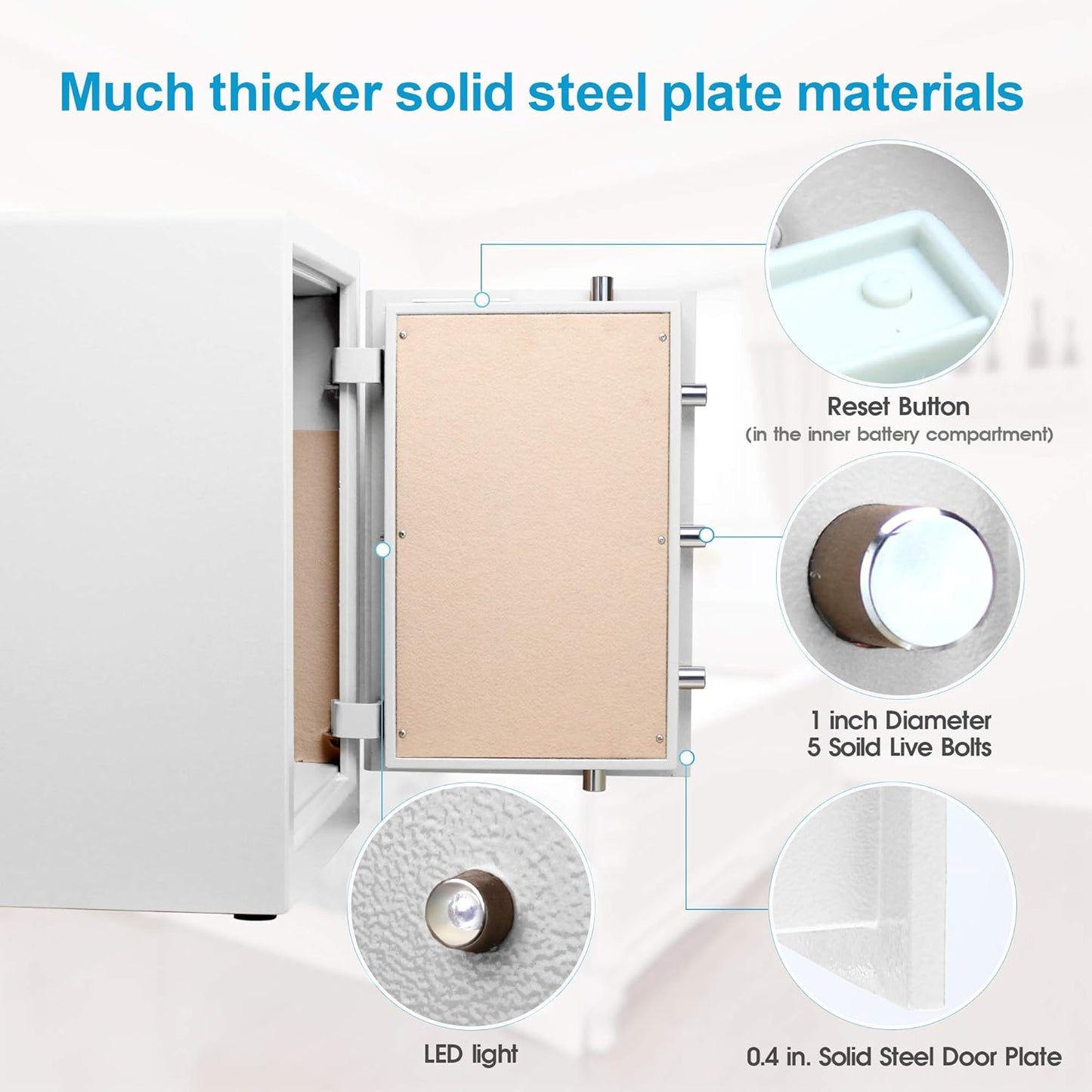 TIGERKING Safe Box,Home Safe,Large Security Box with Double Safety Key Lock and Password for Money and Document,3.7 Cubic White