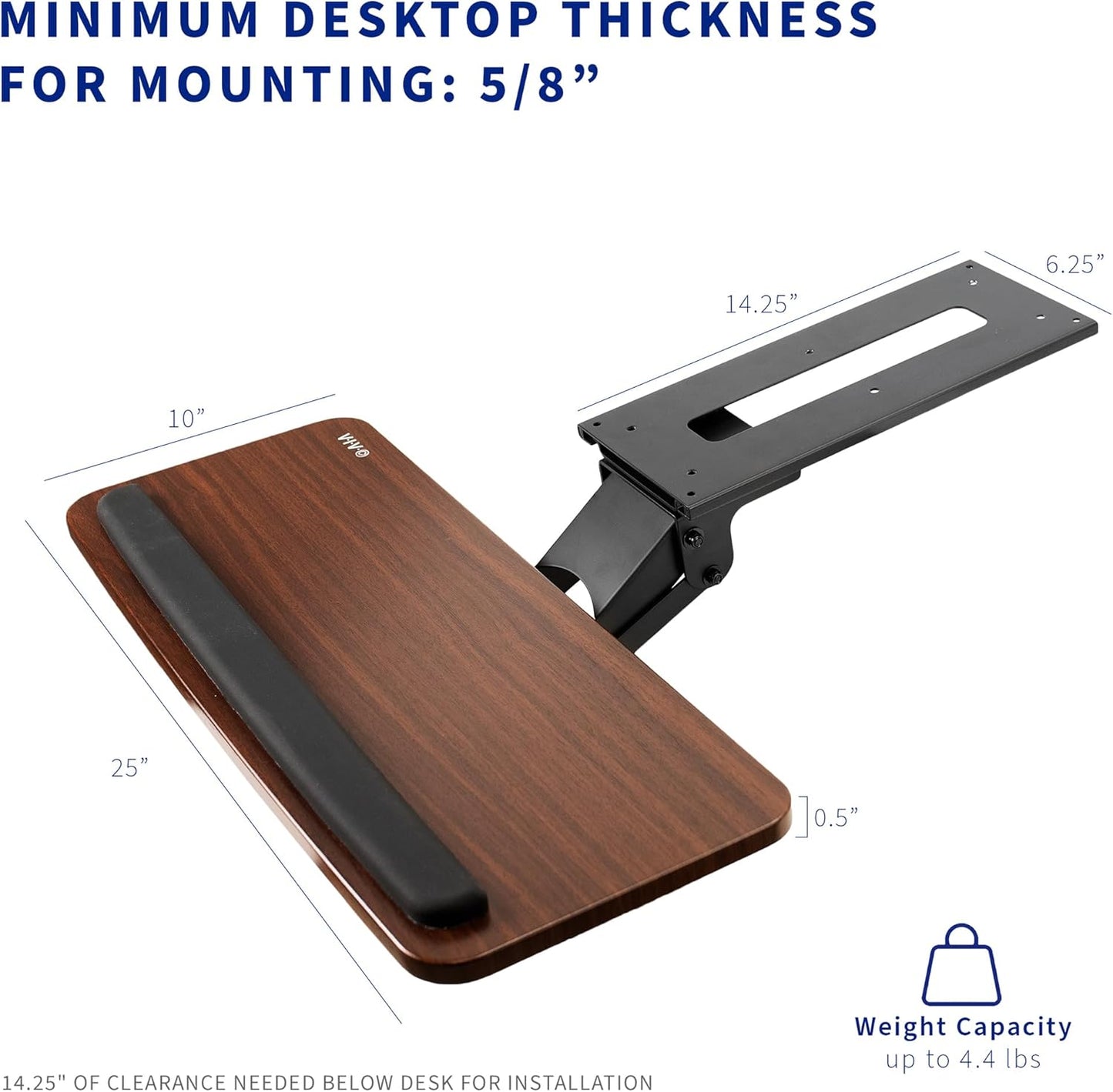 VIVO Adjustable Computer Keyboard and Mouse Platform Tray, Ergonomic Under Table Desk Mount Drawer Underdesk Shelf, Dark Wood Top, Black Frame, MOUNT-KB03D