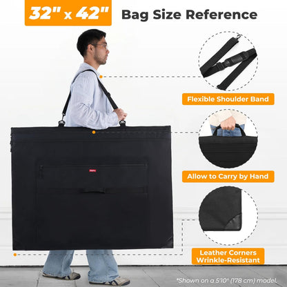 Nicpro Light Weight Art Portfolio Bag, 32 x 42 Extra Large Art Portfolio Case with Detachable Shoulder Strap, Leather Corners, Carrying Storage Case for Artwork, Canvas, Poster, Sketching, and Drawing