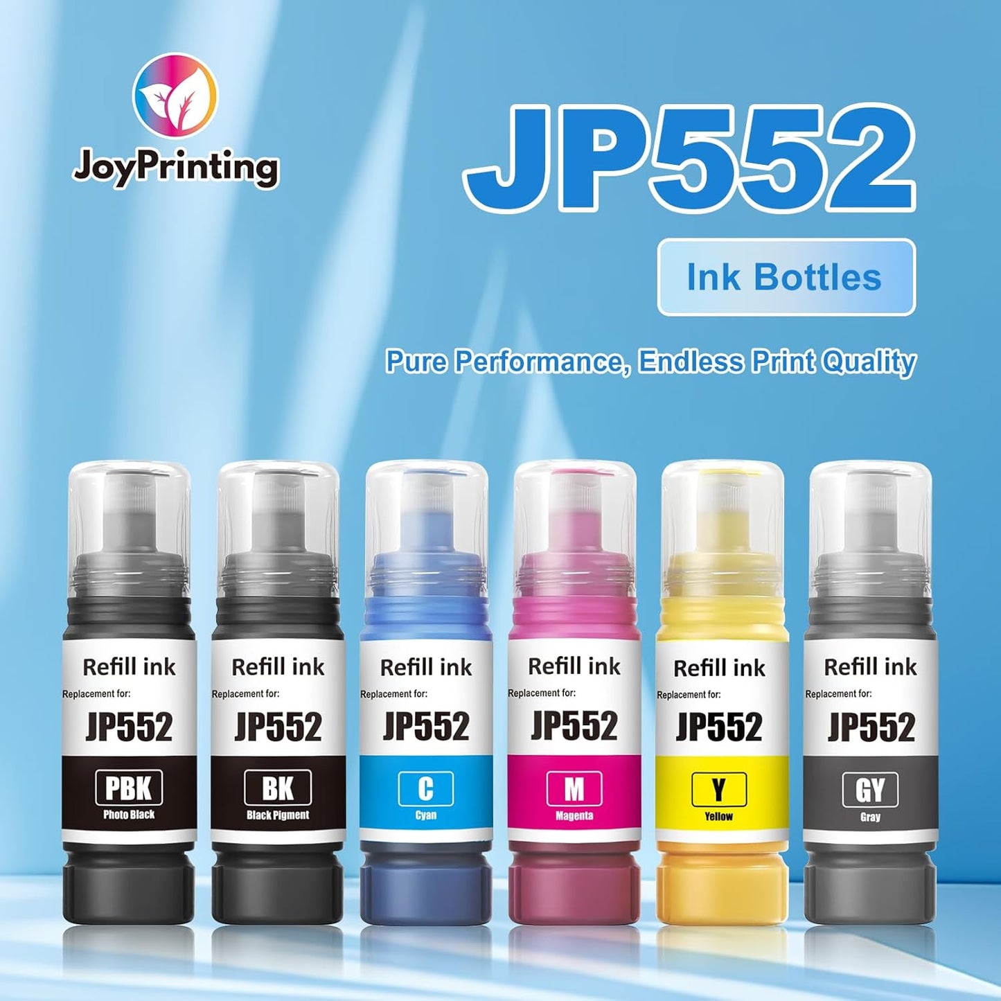 552 Ink Refill Bottles 6 Pack Compatible 552 Ink Bottles T552 Ink High Capacity Work for ET-8550 ET-8500 Printers (BK PB C M Y GY)