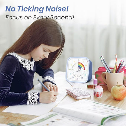 Yunbaoit Visual Timer with Protective Case, Rainbow Disk 60 Minute Countdown Timer for Kids and Adults, Silent Time Management Tool(Light Blue)