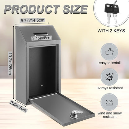 Metal Donation Cash Box Collection Safe Suggestion Box with Lock Wall Mounted Mailbox Delivery Ballot Container for Home Office Outdoor Door