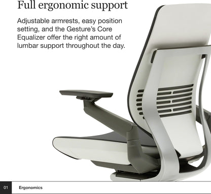 Steelcase Gesture Office Chair - Ergonomic Work Chair with Wheels for Carpet - Comfortable - Intuitive-to-Adjust for Desk - 360-Degree Arms - Nickel Gray Fabric