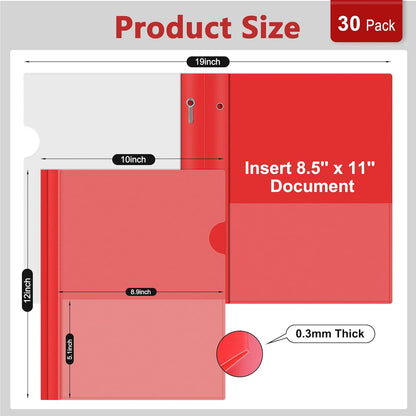 Ndsox 30 Packs Clear Front Report Covers with 3-Prong Fasteners, Plastic Project Presentation Folders Resume Document Covers with Red Back for 8.5" x 11" Letter Size Paper for School Office Business