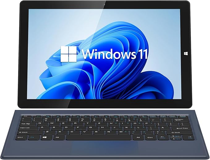 AWOW 10.1" 2-in-1 Windows Tablet with Keyboard, Intel N100 Processor, 12GB DDR5 RAM, 256GB Storage, Detachable Touchscreen Laptop, Windows 11, Dual-Band WiFi, Bluetooth, USB 3.0, HDMI, Dual Cameras