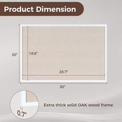 Fun Memories Cork Board Bulletin Board for Office, 20" x 30" Oak Wooden Framed Corkboard, Wall Mounted Notice Pin Board for School Home & Office, White