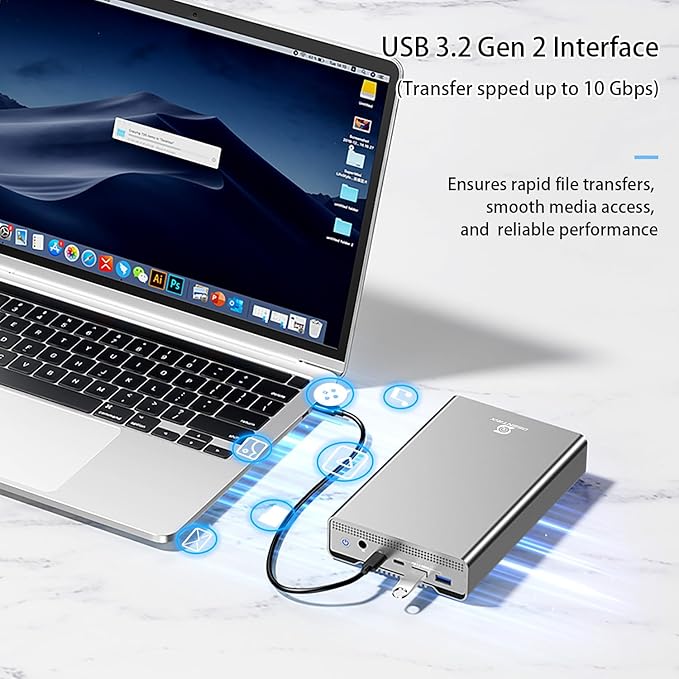 GX100 10TB USB 3.2 Gen 2 USB-C External Hard Drive with USB Hub for Windows or MacOS Desktop PC/Laptop - 2 Year Warranty