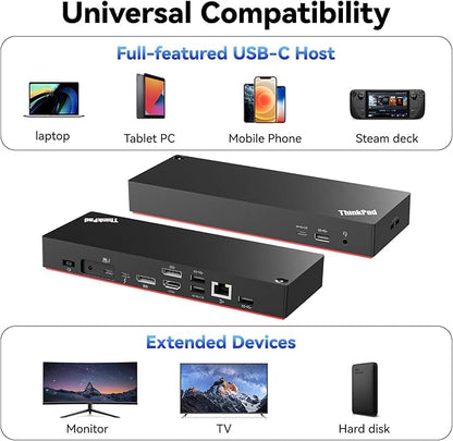 Thinkpad 40B00300 Thunderbolt 4 Universal Docking Station for Laptops, 4 External Displays, Power Charging up to 230W + ITSPWR Bundle Contains HDMI 4K Cable + DP Cable+ Cleaning Cloth