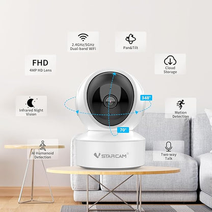 VSTARCAM 5G Security Camera Indoor, 4MP 2.5K Pet Camera with Speaker for Dog/Cat, Baby Monitor with Phone App, Dual-Band WiFi, Auto Tracking, IR Night Vision, 2-Way Talk, Cloud & SD Card Storage