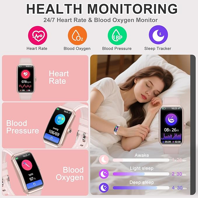 Fitness Tracker with Heart Rate/Blood Oxygen/Sleep Monitor, Smart Watches for Women Men, 100+ Sports Modes, Activity Step Trackers Smart Watch for Android iOS Phones